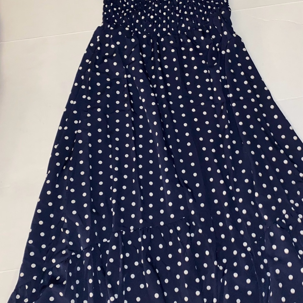 Navy Blue Polka Dot Maxi Dress